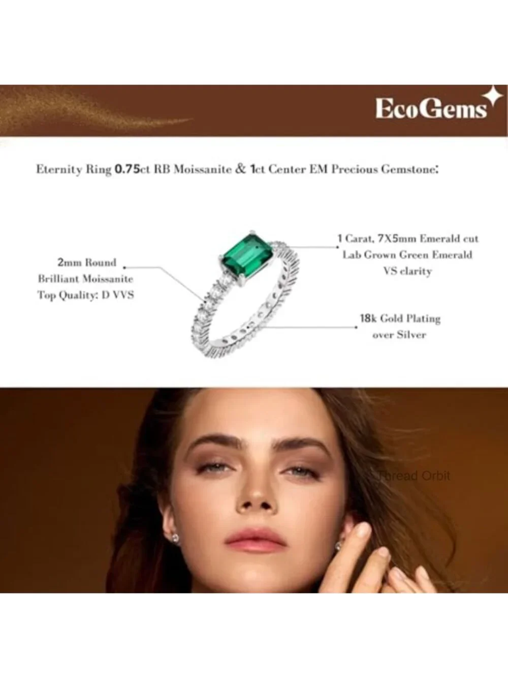 1.75 CTTW Lab Emerald Cut Ring, 18K Gold Plated, Halo Setting, Sizes 4-10,